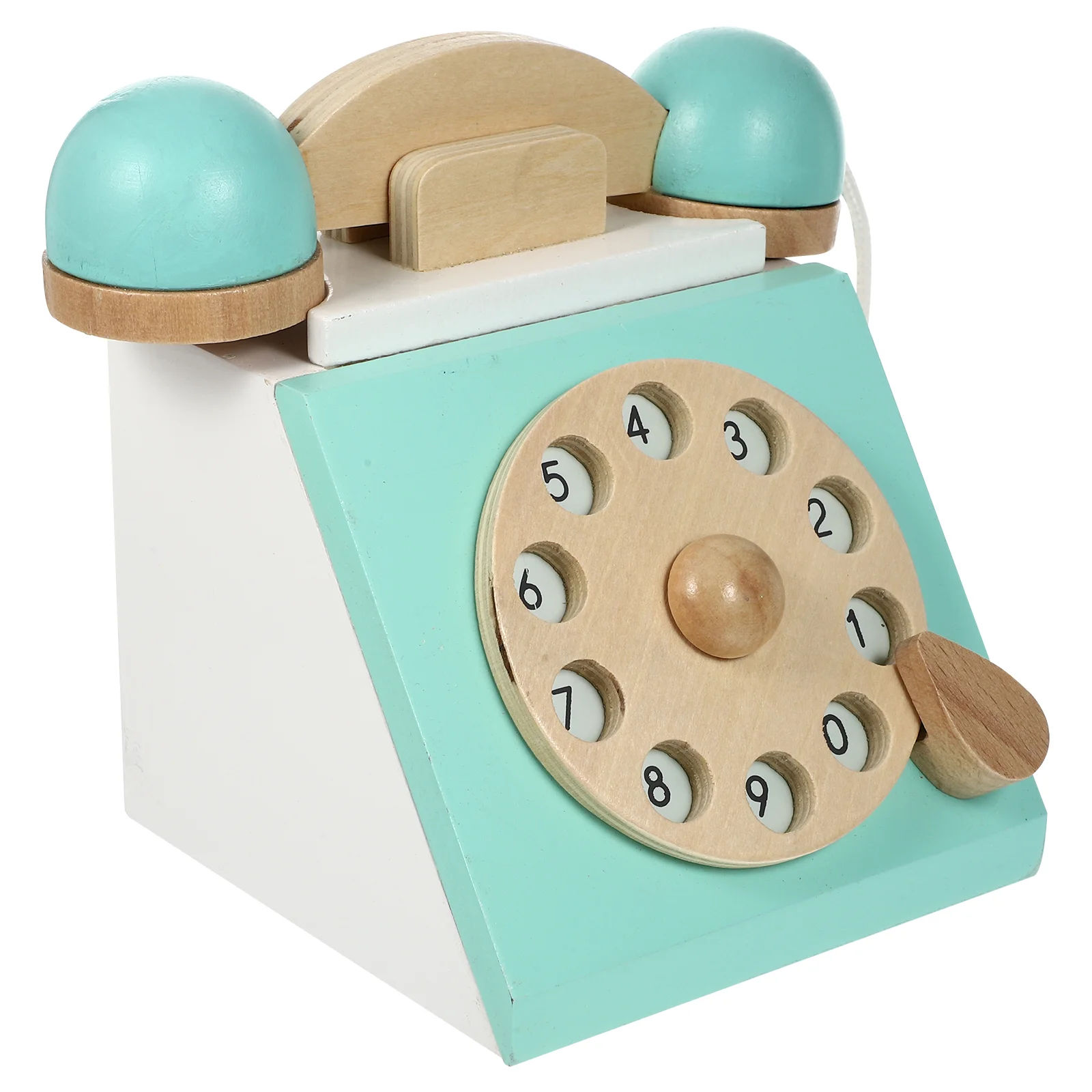 Wooden Telephone Cell Toy Rotary Dial Phones Toys Fake Cognitive Simulation Kid Role Play Child