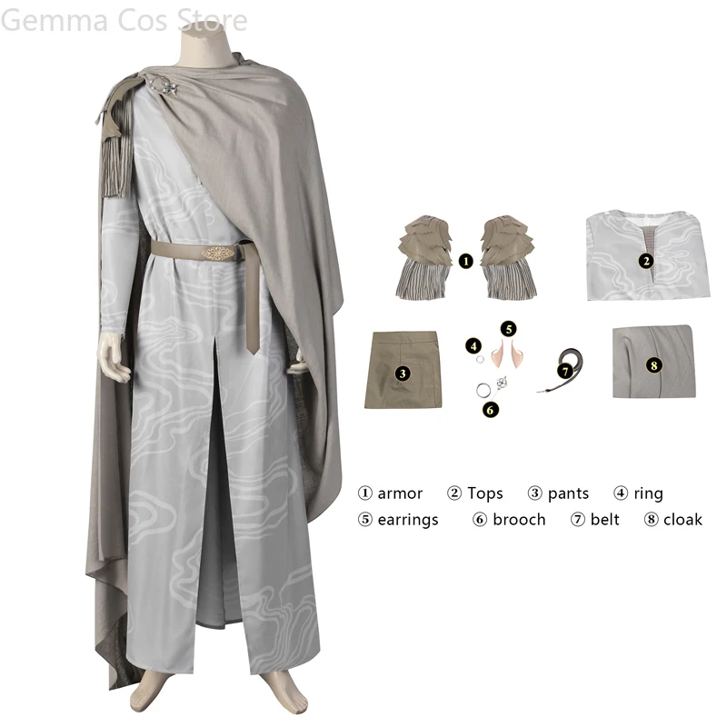 

The Rings Cosplay Of Power 1 Costume Elf Elrond Outfits Men Robe Pant Cloak Belt Shoulder Armor Suit For Halloween Role Play