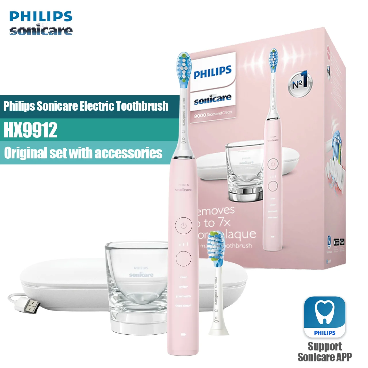 Philips Sonicare DiamondClean HX9912 rechargeable  electric toothbrush Philips Replacement Heads C3+W Adult Pink