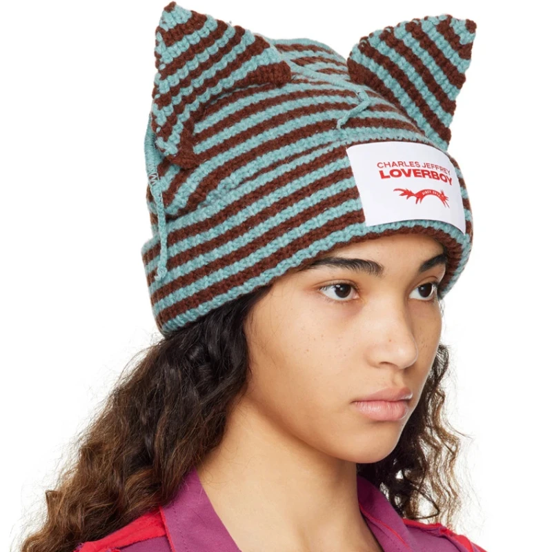 2024 New Winter Cool Cute Fox Ear Hat Crochet Beanie Hats Women Costume Designer Knitted Hat Boys Girls Hip Hop Skullies Cap