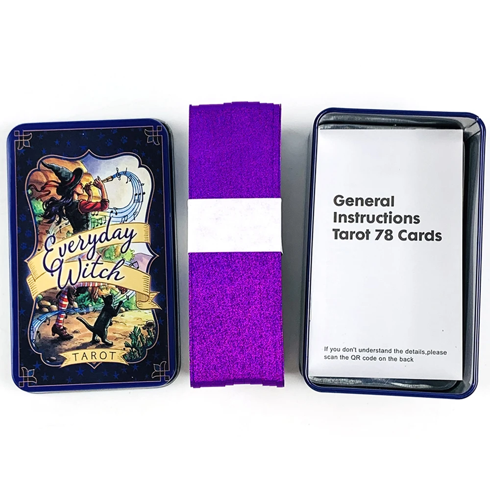 Tarot de la sorcière de tous les jours, présenté dans une boîte en métal, avec un guide, des cartes de tarot de haute qualité, idéal pour la divination et comme cadeau.
