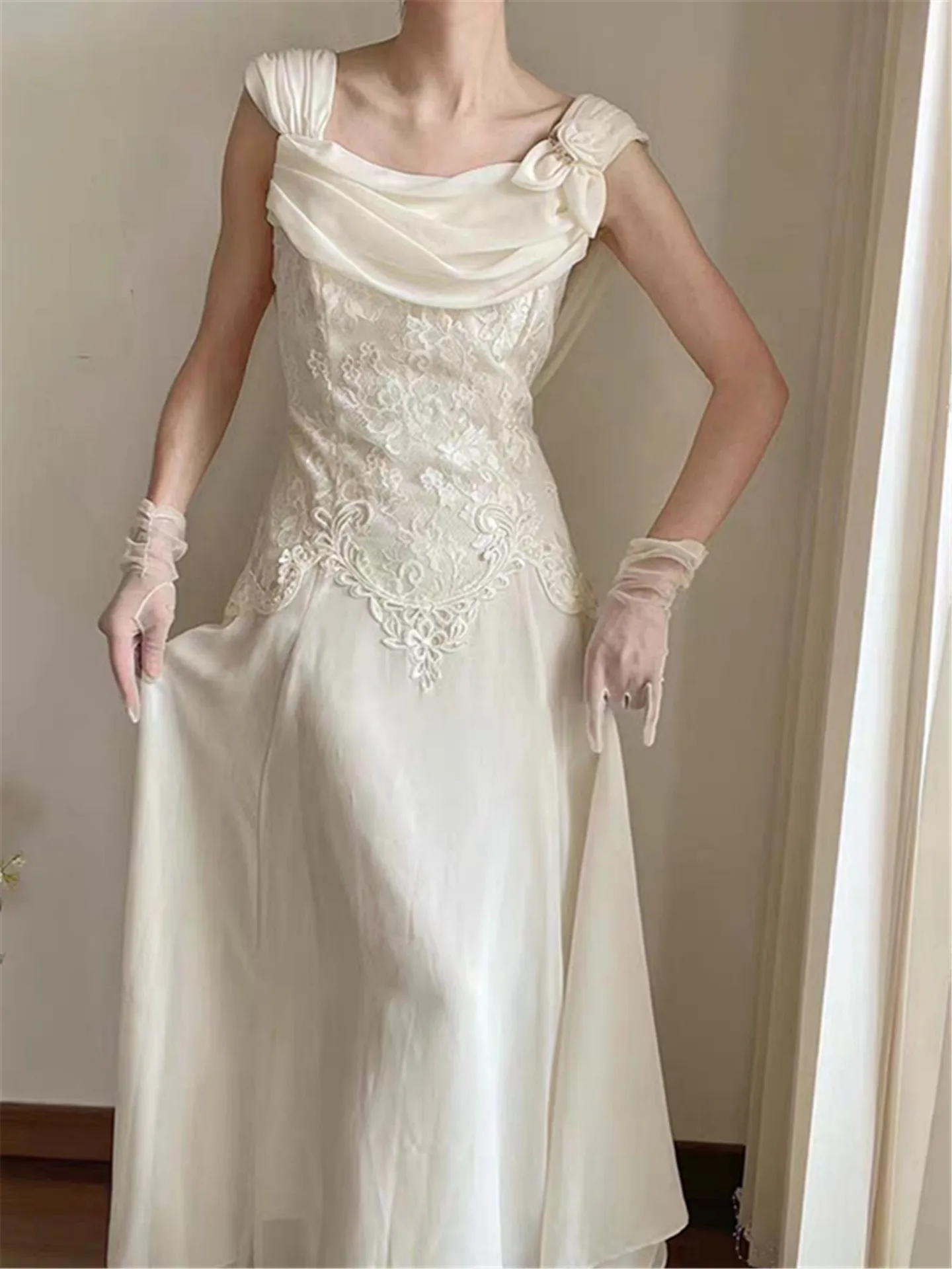 

Ele White Lace Wedding Dr Women's Sle High Waist Slim Fit Gown for Marriage Birthday Engagement Ceremony