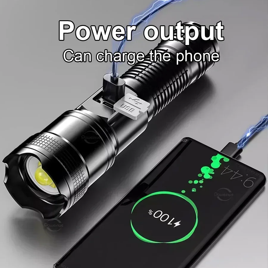 Portable Rechargeable LED Flashlights High Power Military Tactical Flashlight Telescopic Zoom Torch Lamp Outdoor Camping Fishing