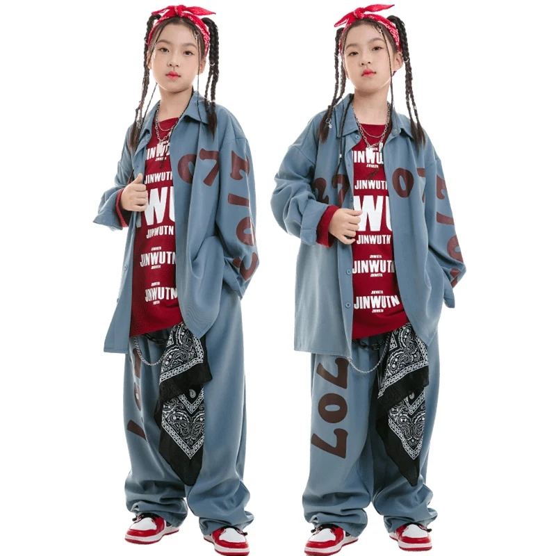 2024 Kids Hip Hop Dance Costume Boys Street Dance Loose Outfits Long Sleeves Shirt Coat Pants Girls Modern Dance Wear BL13969