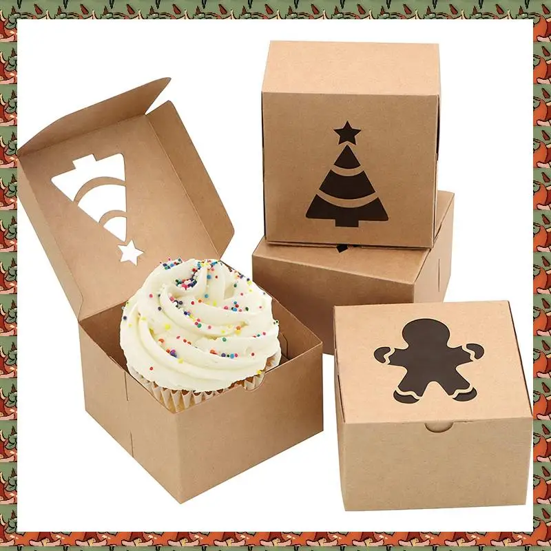 

ABLQ 60 набор коробок для печенья из крафт-картона 4X4X2,5 дюйма с автоматической подачей для рождественских кексов, печенья, бровей, пончиков