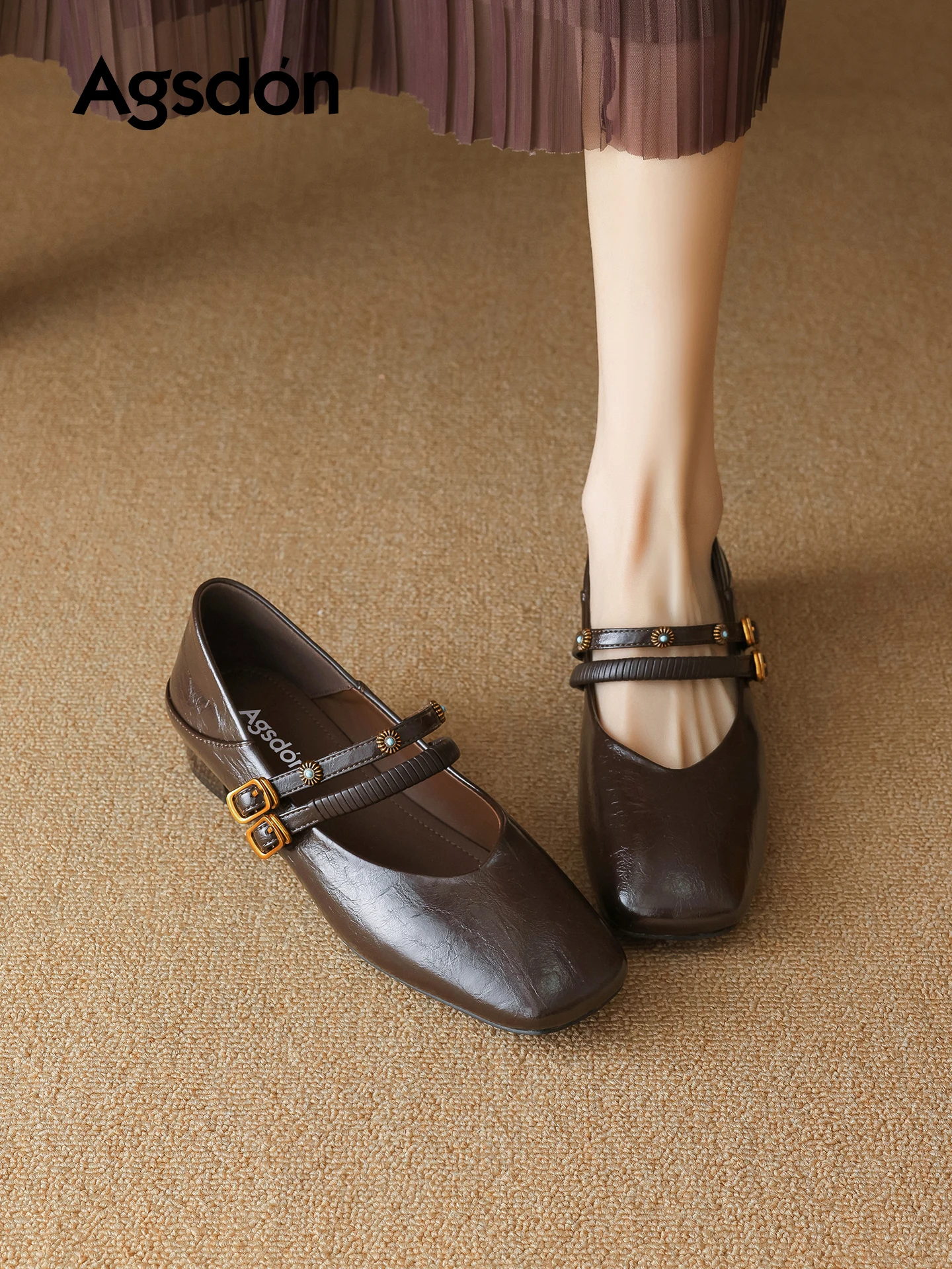 agsdon-brown-mary-jane-oes-women's-2026-new-spring-ballet-flat-head-small-leather-oes-slip-on-faion-single-oes