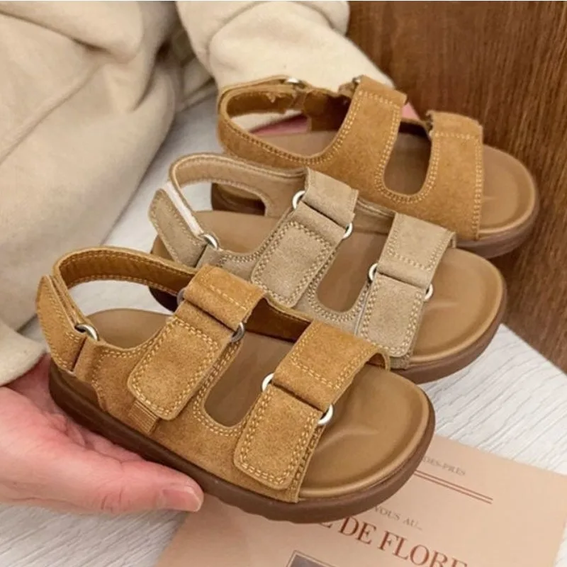 Child Casualsandals2026summer New Retrochild Softsoledbeachshoesimple Girlanti Slip Travel Versatile Walking Student Campus Shoe