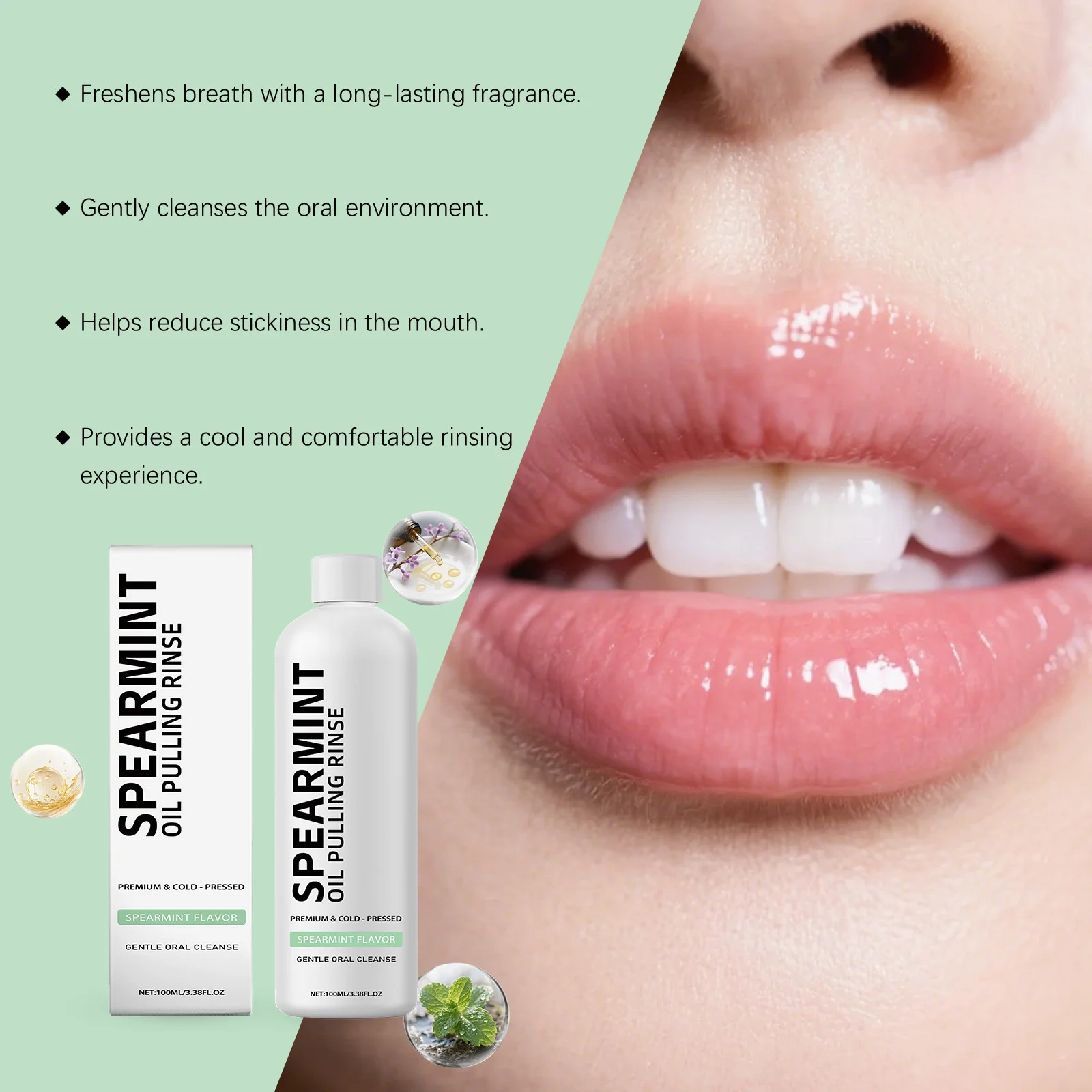 Enxaguatório bucal de hortelã fresca, remove mau hálito, gengivas calmantes, limpeza oral, manchas amarelas, remoção de odor, clareamento dos dentes, enxaguatório bucal refrescante