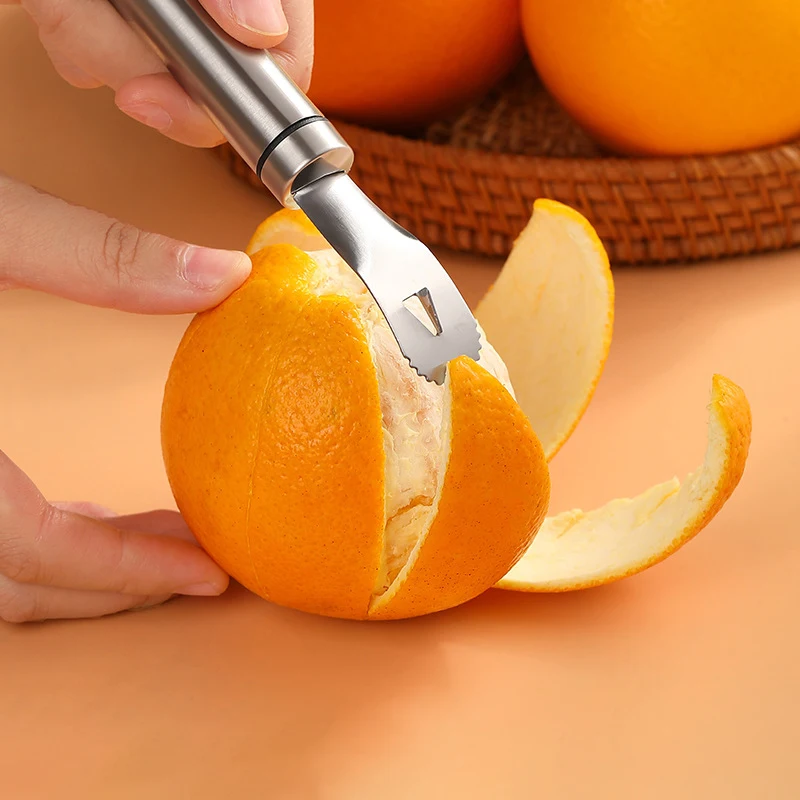 Pelador de frutas de acero inoxidable para el hogar, utensilios de cocina de mango largo, naranja, 1/2 piezas