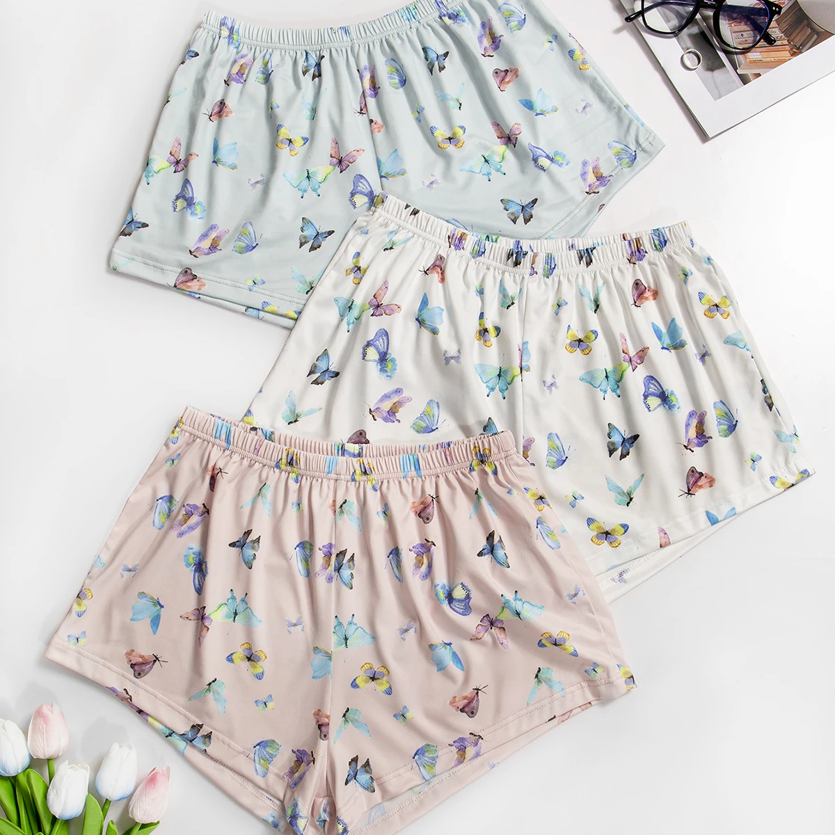 Women Pajama Shorts Allover Prints Butterfly