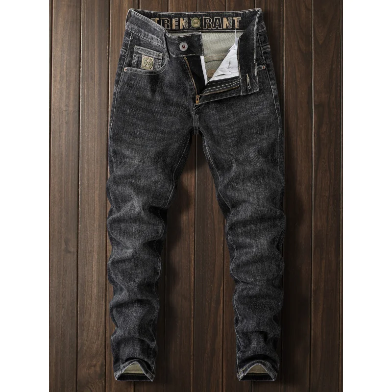 

Черные, серые джинсы, мужские повседневные модные эластичные тонкие брюки в европейском стиле, высококачественные зауженные брюки на небольшую ногу, весна и осень