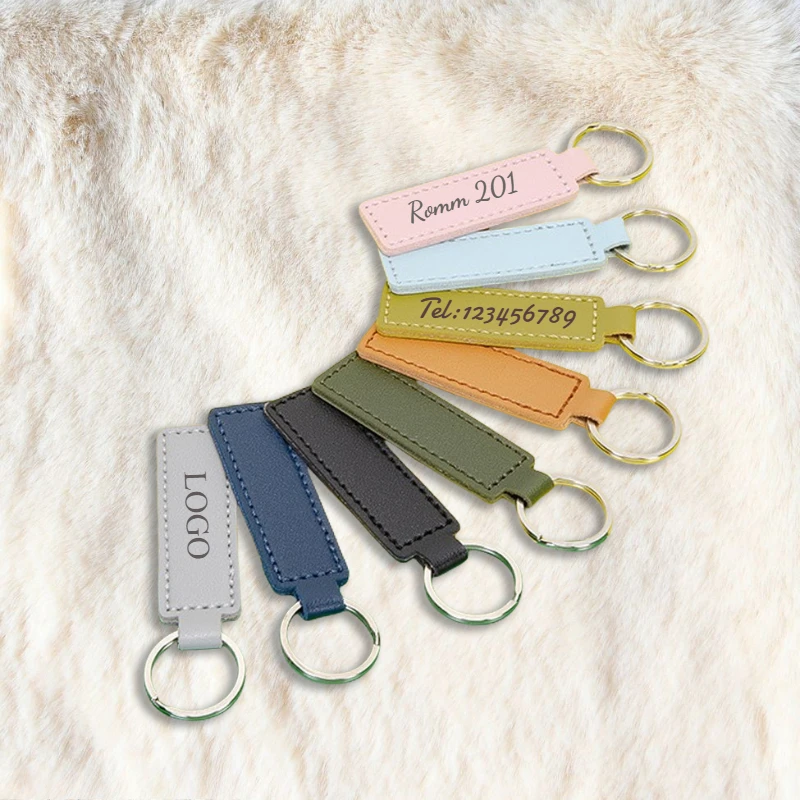 Custom PU Leather Keychain Laser Engrave Logo Company Name Keyring Personalize Hotel Number Activity Gifts Key Chain Holder