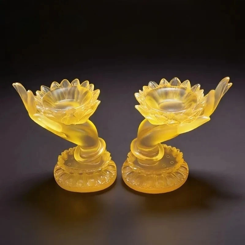 2pcs Buddha Hand Lotus Candlestick Resin Buddhist Candlestick Enshrine Buddha Hall Decoration Household Altar Table Ornament