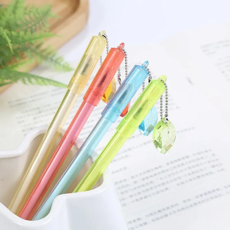 

4 Pieces Lytwtw's Stationery Officel School Supplies Leaf Gem Pendant Gel Pen Cute Kawaii Creative Lovely Sweet Pens