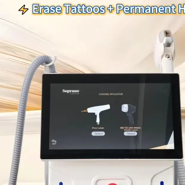 Portable Diode Laser Hair Removal Device, 4 Wavelengths (755nm, 808nm, 940nm, 1064nm), 4000W, Tattoo Removal, CE Certified.