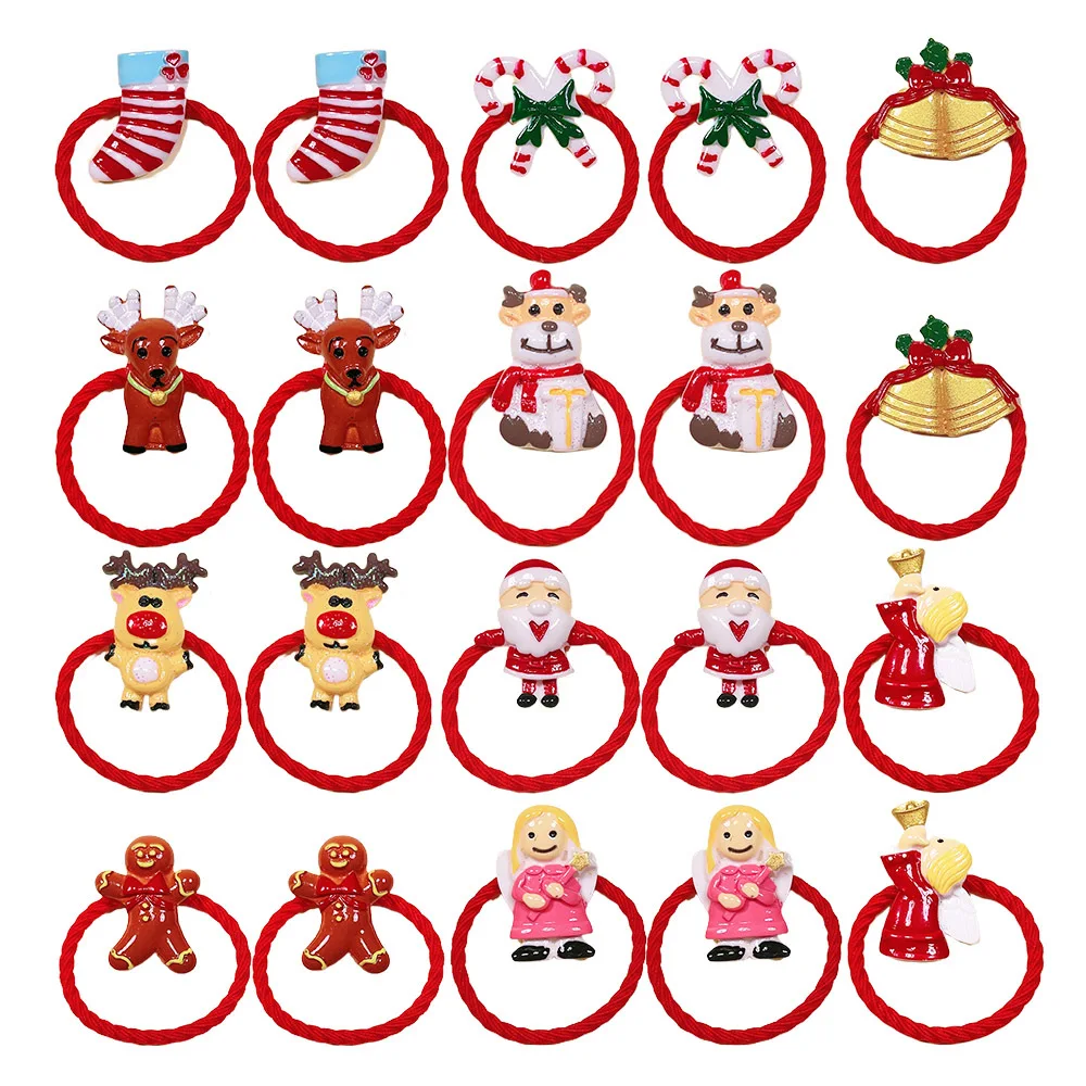 5Sets 20in1 Cute Christmas Headwear Snowman Xmas Elastic Hair Bands Ponytail Holder Elastic Hair Rope Boutique Hair Accessories