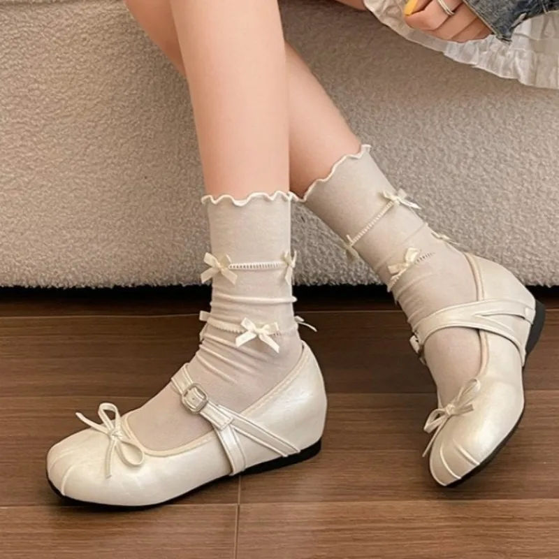 

Butterfly-knot Women Shoes Concise Round Toe Shallow Internal Increase Shoes Ladies Elegant