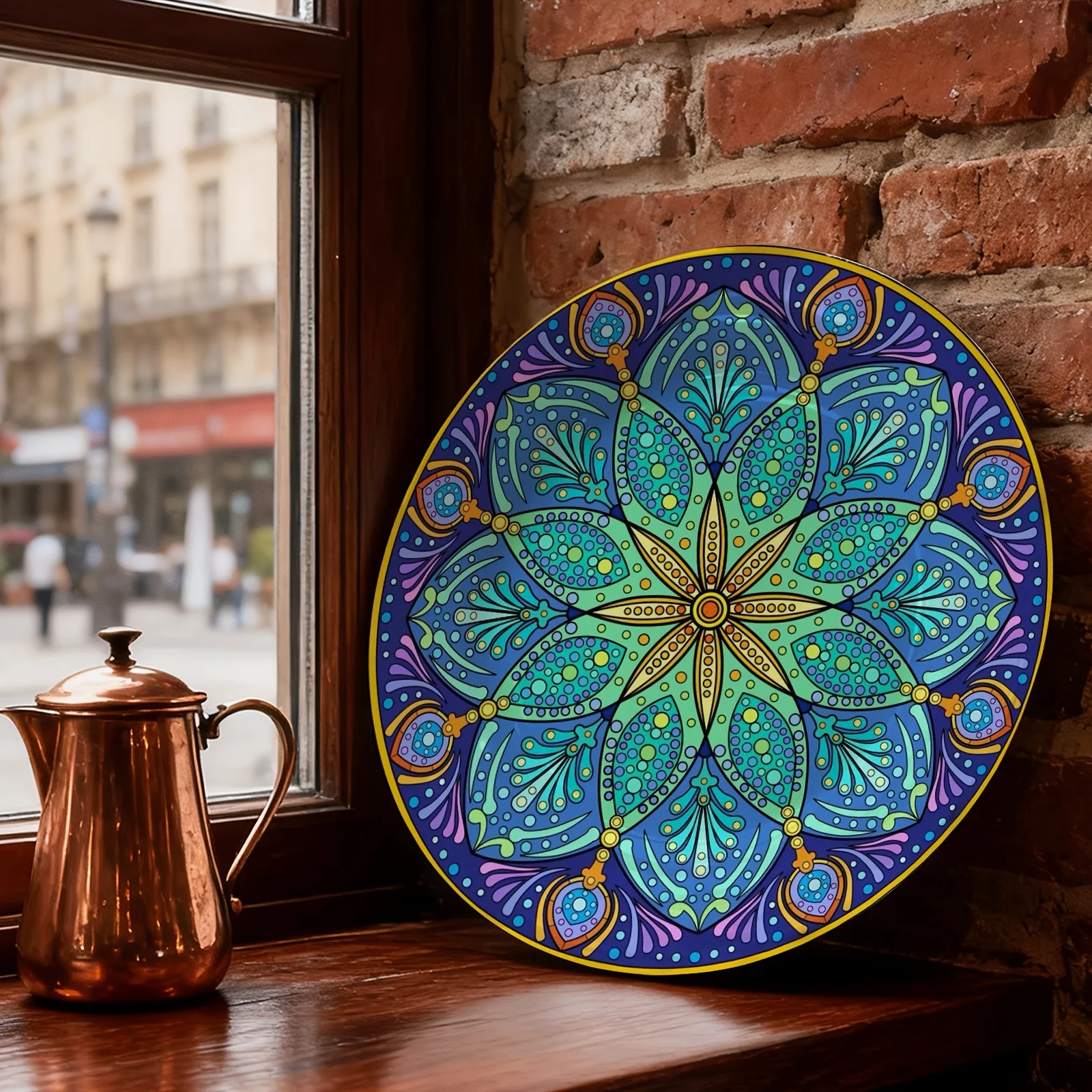 Bohemian Mandala Art Ceramic Decor Plate - Hanging Wall Art, Suitable for Families, Living Rooms, Offices, and Study Rooms