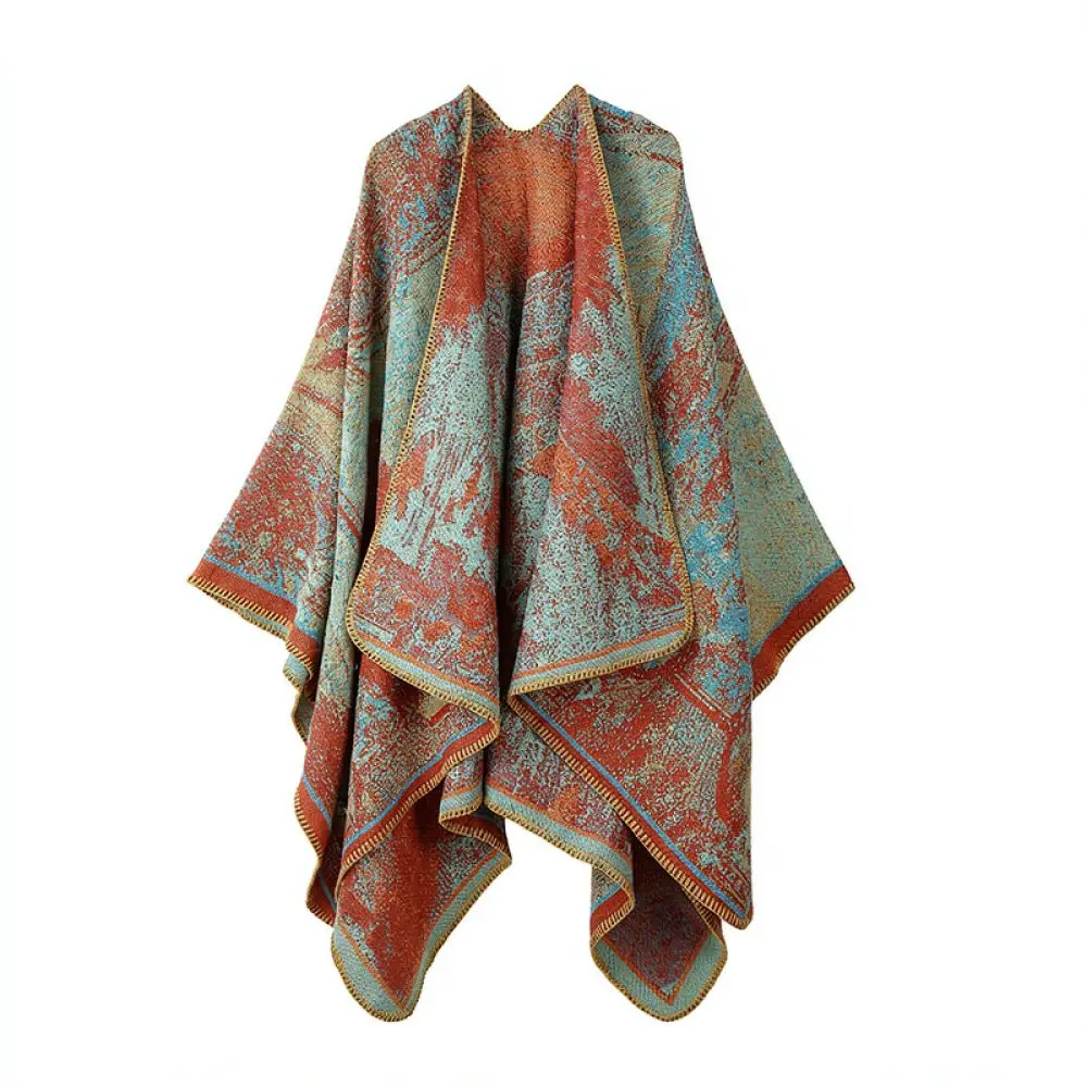 Unisex Winter Cape Scarf Soft Cashmere Like Shawl Elegant Plaid Poncho Wrap Warm Decorative Korean Fashion Cloak Stole