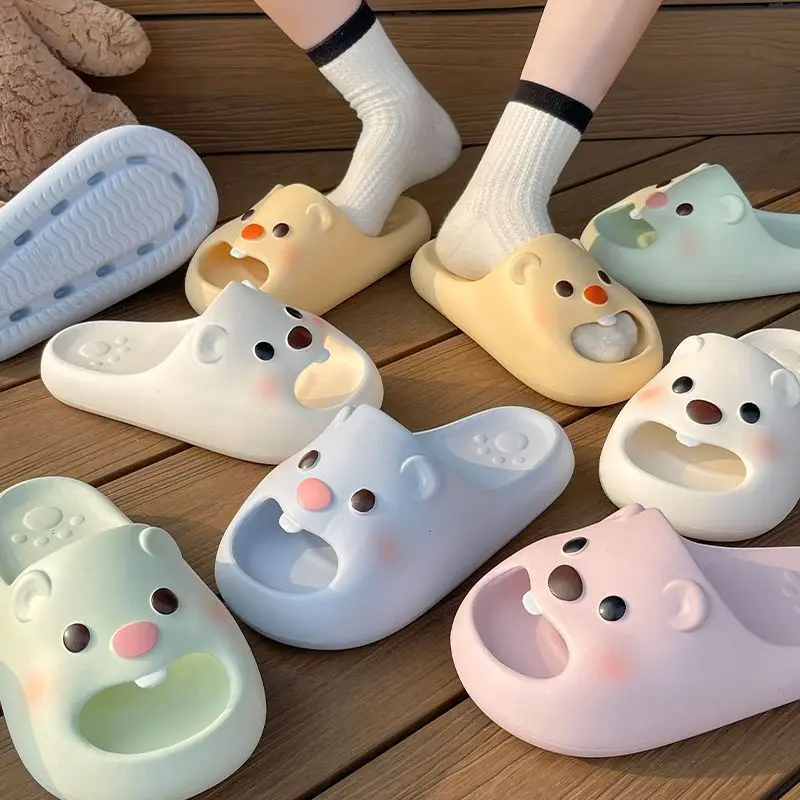 2026 Cute Cartoon Beaver Aesthetic Home Sandal Slippers Casual Soft Thick Sole Wear-resistant Non-slip Beach Bathroom Slippers