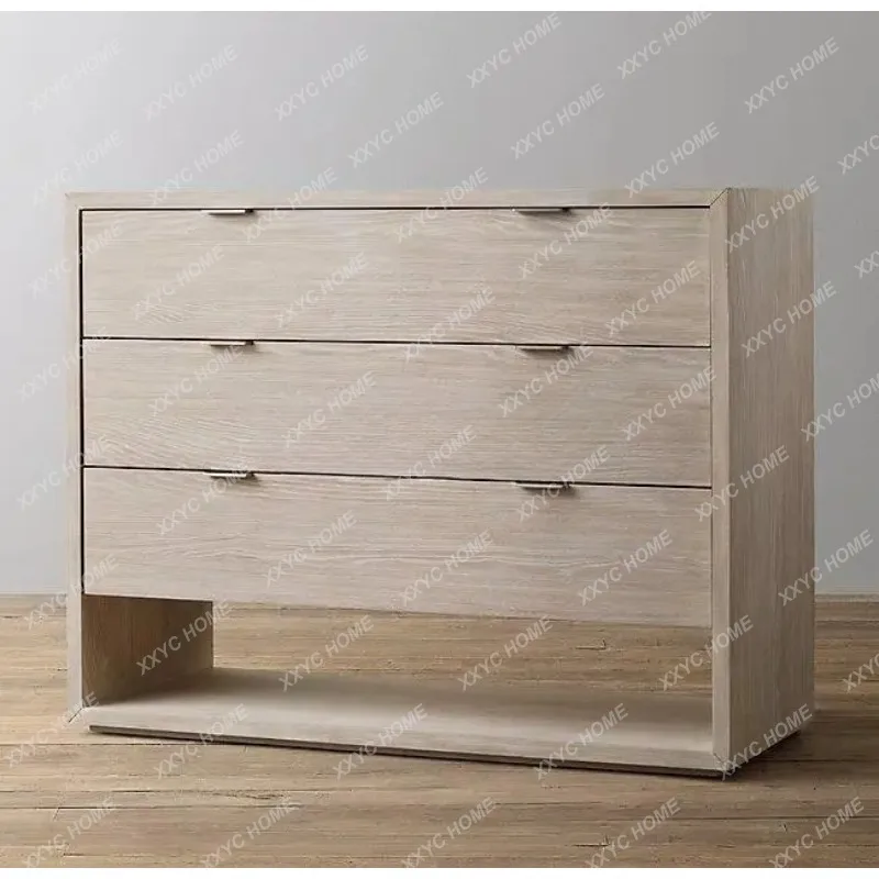 XX Country Retro Solid Wood Furniture Chest of Drawers Bedside Table  Minimalist Light Luxury Side Cabinet