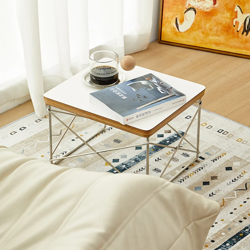 

Side Table Modern White Stainless Steel Rectangle End Table for Living Room Bedroom Small Space Laptop Table Home Furniture