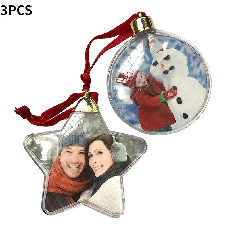 3PCS Christmas Transparent Photo Frame Plastic Five-star Ball Christmas Decorations DIY X-mas Tree Hanging Decor Kids Gift