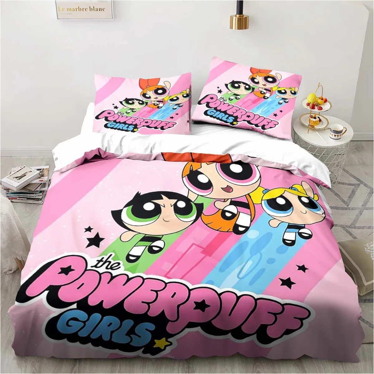 

Powerpuff Anime Grils Bedding Set,Duvet Cover Comforter Bed Set Quilt Cover Pillowcase,King Queen Twin Size Boys Girls Adults