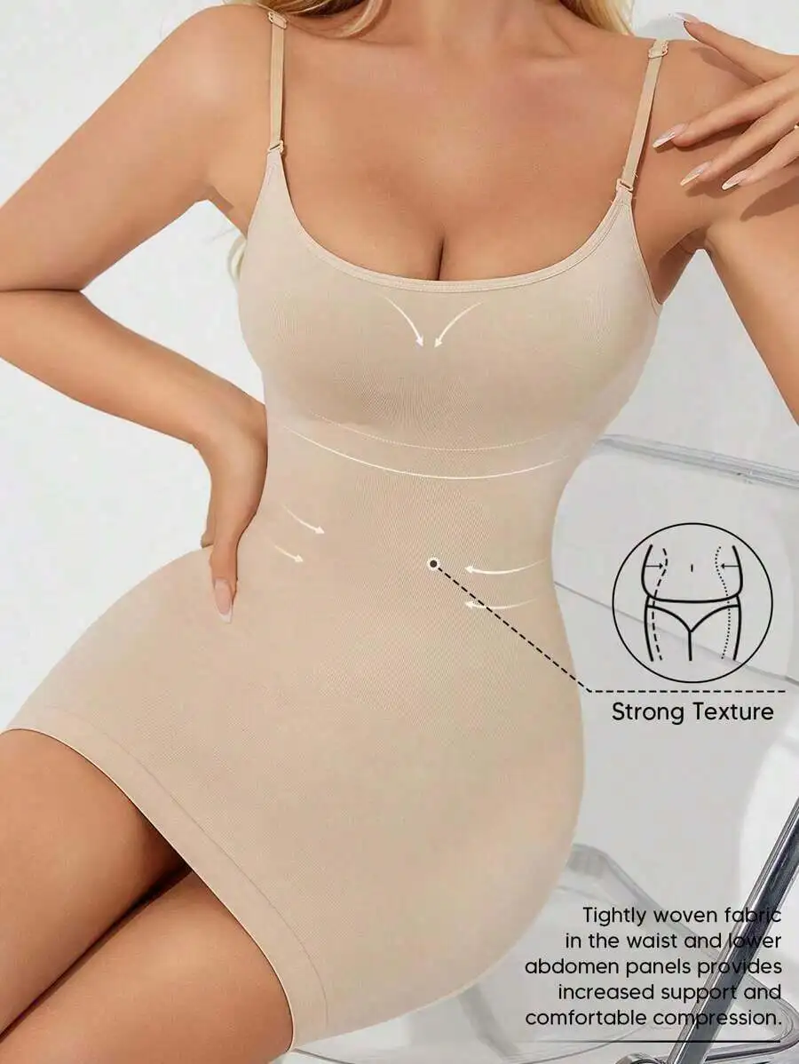 

Seamless Shapewear Slip Dress For Women Tummy Control Adjustable Spaghetti Strap Body Shaper Under Dresses