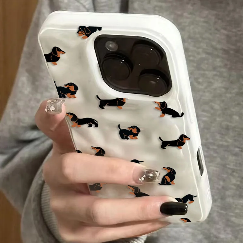 Dachshunds Pattern Soft Silicone Phone Case for IPhone 17 Air 16 15 13 14 12 11 Pro Max Plus 16E 17 Pro Wrinkle Texture Cover
