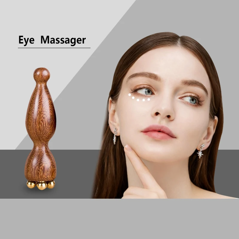 

1 шт. мини-ролик для массажа лица из сандалового дерева с 5 медными бусинами для лица и глаз, расслабляющий размер для путешествий, уход за красотой