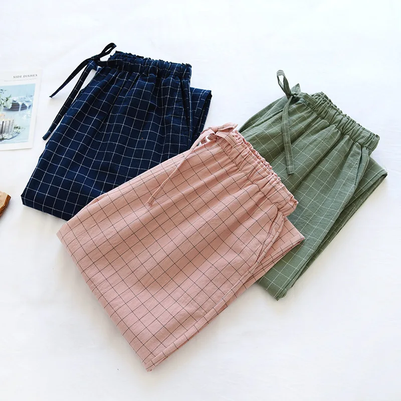 Pajama Pants Woman Cotton Home Trousers Autumn and Winter Plaid Trousers Elastic Waist Tie Girl Sleeping Pants Soft Fashion