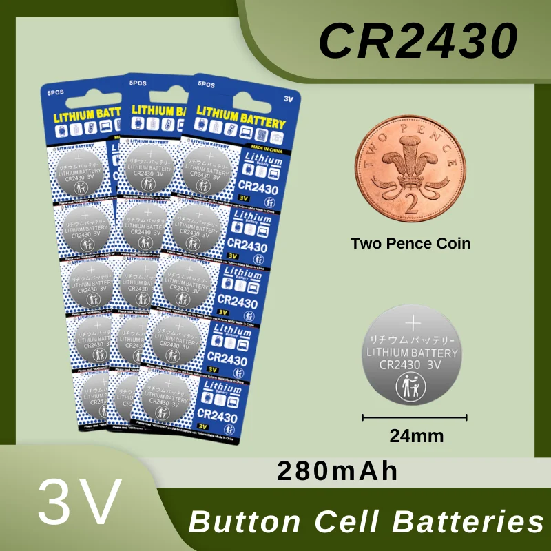 

CR2430 button cell 3.0V 280mAh High safety and mature technology Can be used for car keys/watches/clocks/remote control toys