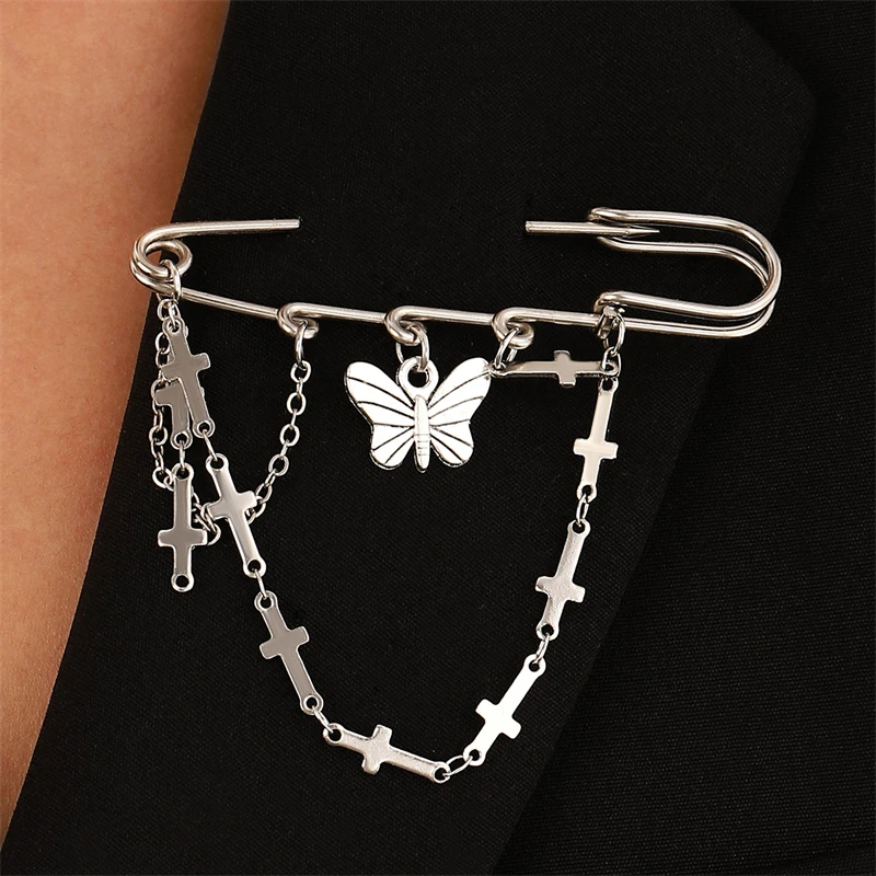 Tassel Cross Brooches Chain Pin Design Retro Chain Brooch For Men And Women Anti Glare Charm Gathering Buckle Needle