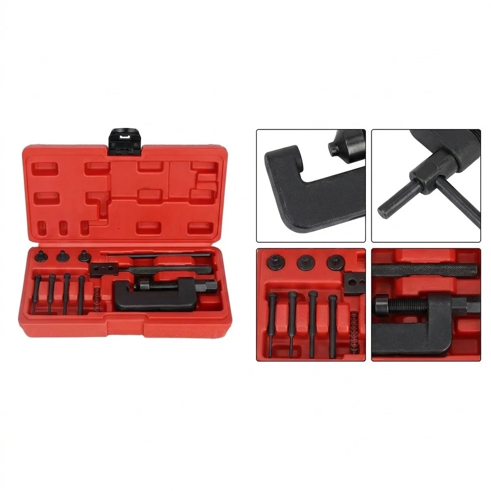 Chain Breaking and Riveting Tool Set Including Handle Push Bolt Alignment Bolt Breaking Tips Rivet Tip and Press Plates