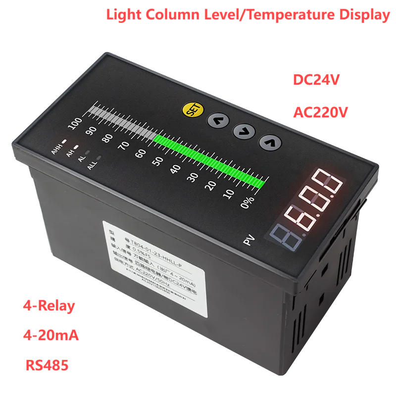 RS485 4-20mA Temperature Controller for Pump RS485 Liquid Level Indicator 4-Relay Alarm Level Control Instrument with AC220V