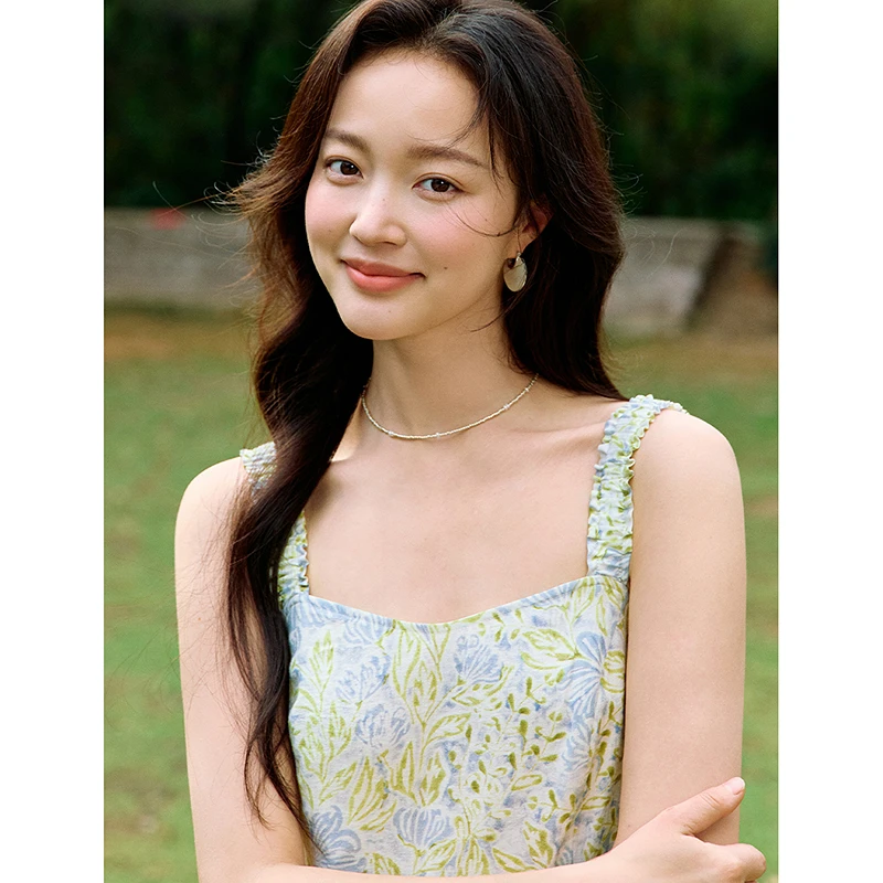 Inman 2025, novedad de verano, vestido camisola con estampado Floral de plantas de estilo francés para mujer, vestido de playa romántico de verano con cintura definida