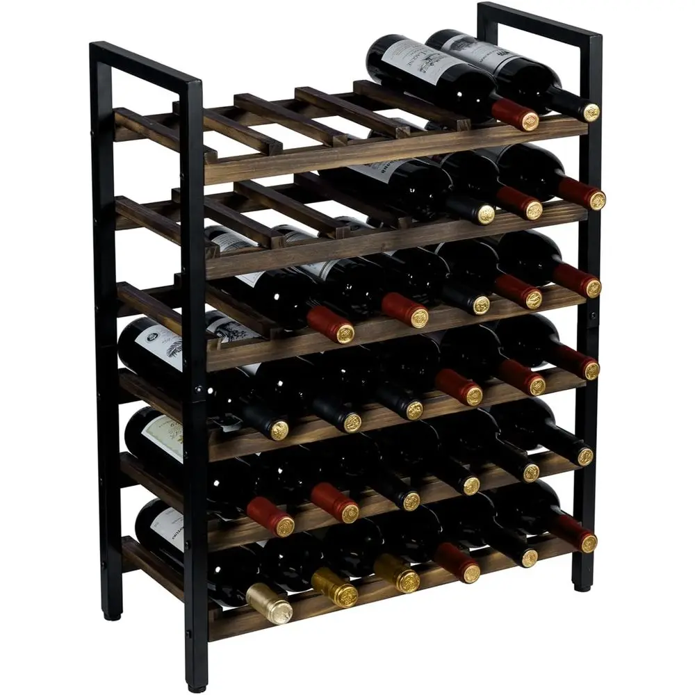 

6-Tier Solid Wood Wine Rack - Holds 36 Bottles, Floor Standing Bottle Shelf