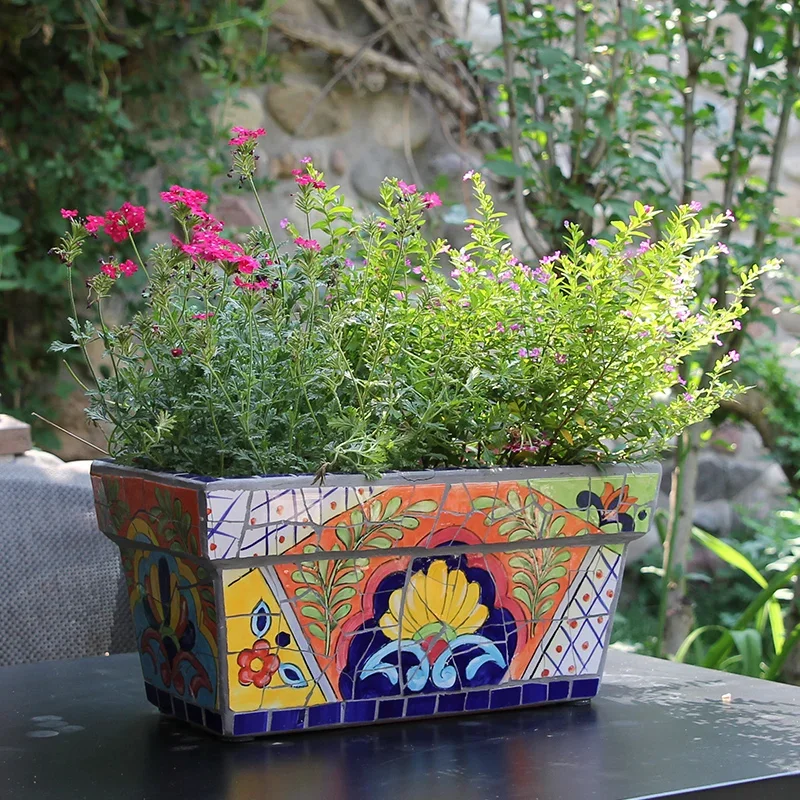 Featured courtyard balcony rectangular flower pot ornament, painted ceramic mosaic process