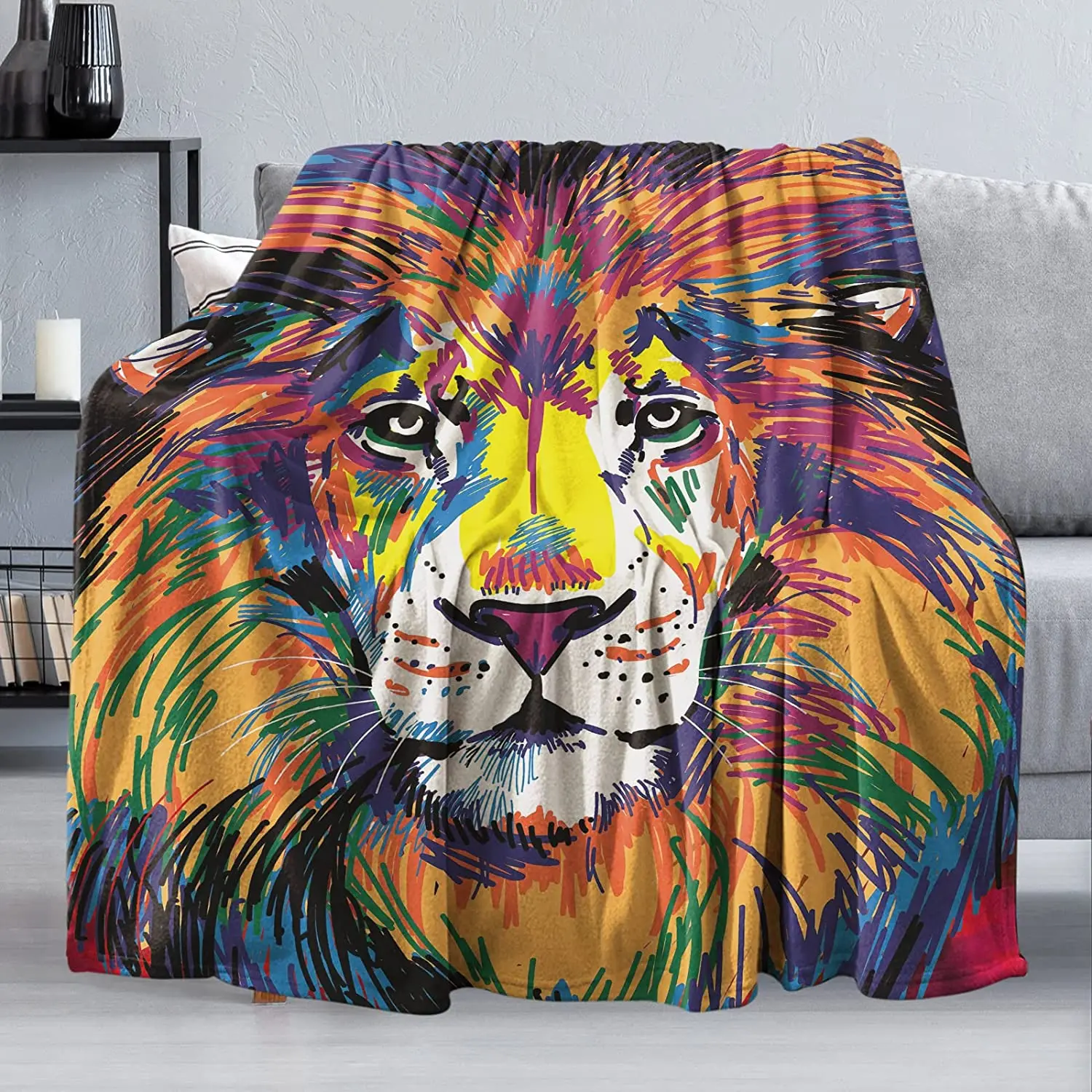 3D Printed Ferocious Lion King of The Forest Blanket Bedspread Flannel  Throw Soft Comfortable Home Decor  Warm