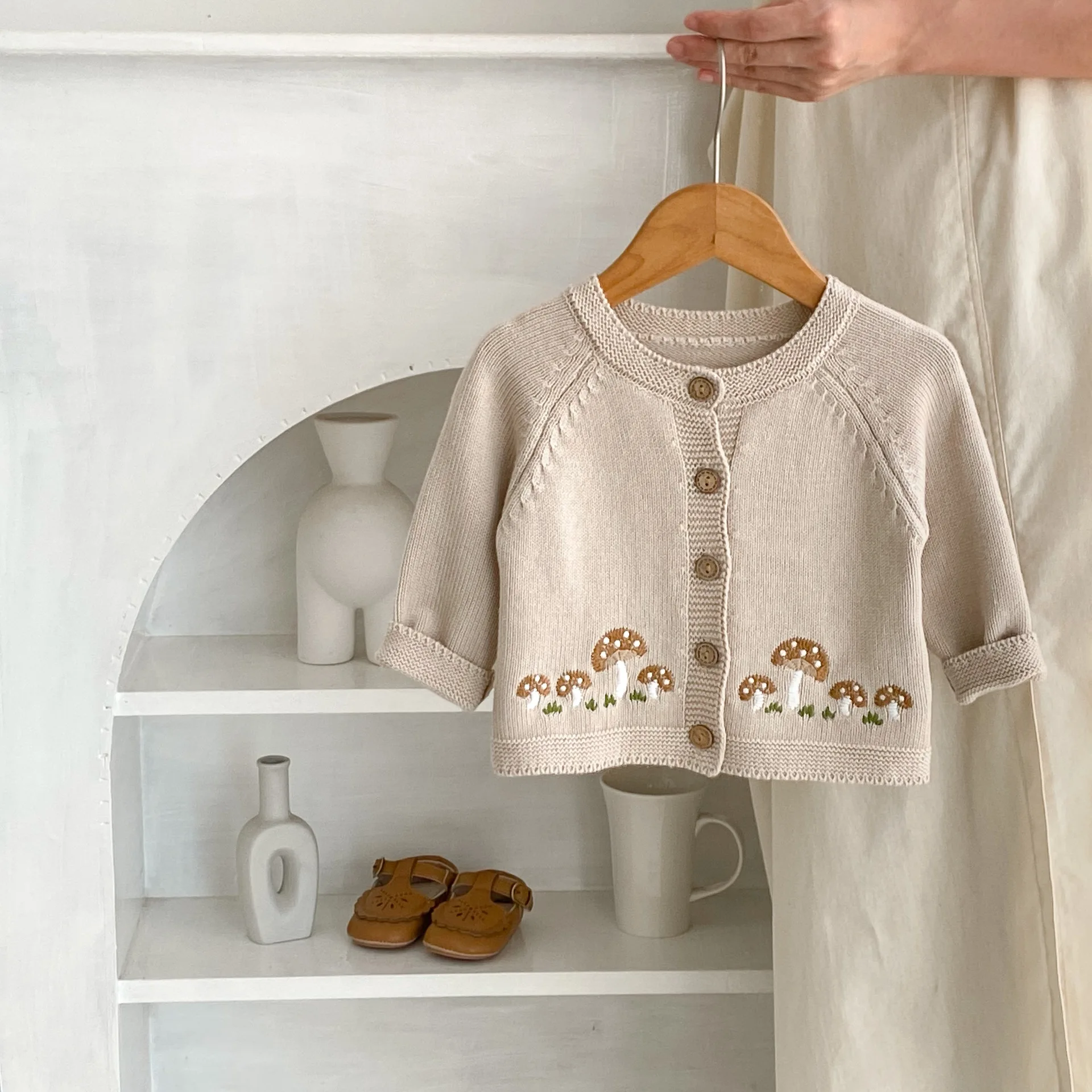 

Autumn 2025 New Men's And Women's Baby Sweater Coat Mushroom Embroidered All-match Cotton Knitted Cardigan Trendy