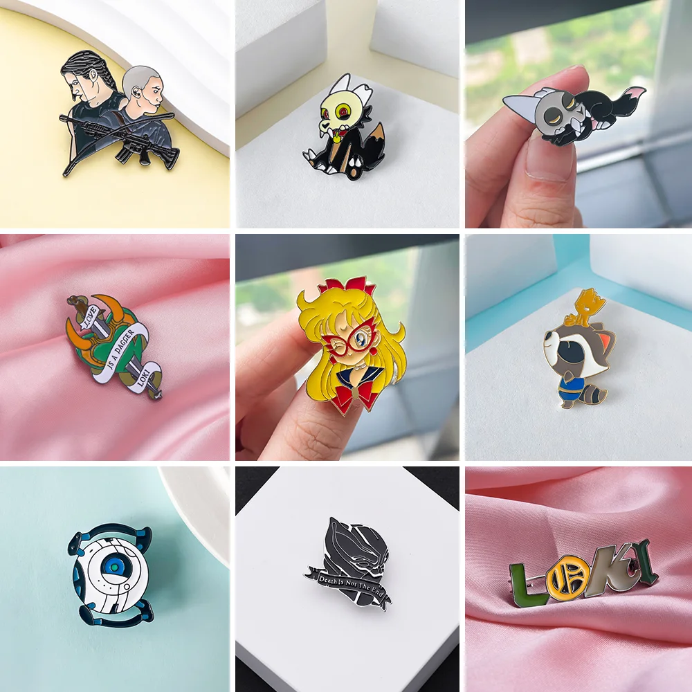 Games Anime Characters Series Enamel Brooch Heroes Wakanda Cartoon Animal Magic Lapel Badge Movies Tv Fans Cosplay Jewelry Gift