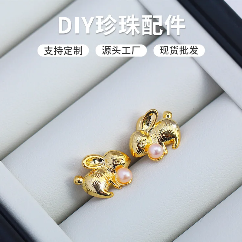 

4 шт. позолоченные медные основы для серег E152 в форме кролика с серебряной иглой S925, жемчужные вставки, фурнитура для изготовления ювелирных изделий, аксессуары для DIY украшений