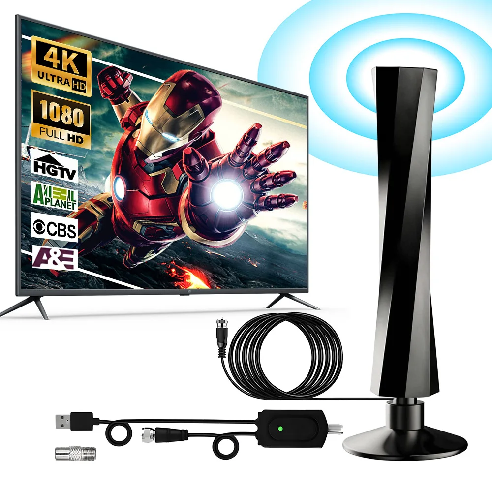 هوائي تلفزيون داخلي لجميع أجهزة التلفاز الذكية الرقمية طويلة المدى مع إشارة مكبر للصوت للقنوات المحلية يدعم 4K 1080P TM/TK ATSC