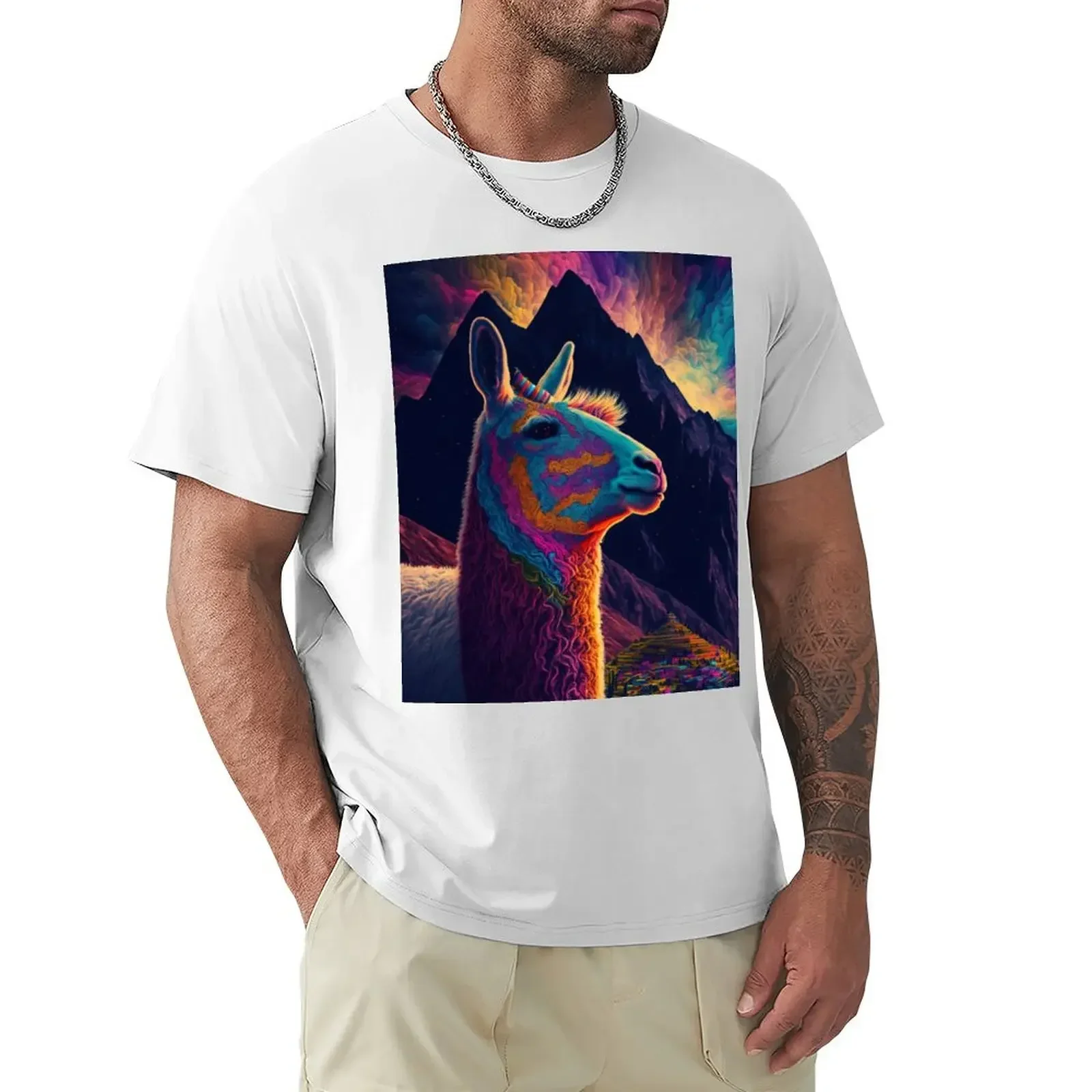 Colorful llama in Peru T-Shirt tops plus size tops customizeds designer t shirt men 2024 new arrival fashion summer heavyweight