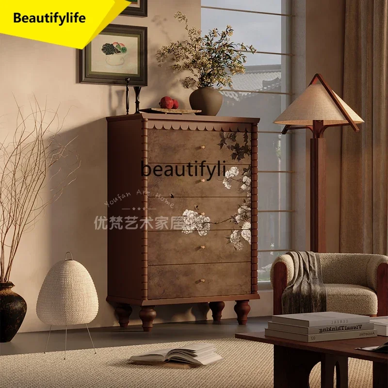 

LL A57 Medieval wabi wind, flower living room against the wall storage locker entrance free installation chest of drawers