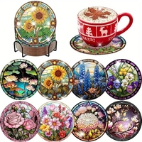 8 pieces/set of floral diamond painted coaster set with holder DIY coaster, beginner adult diamond art craft gift