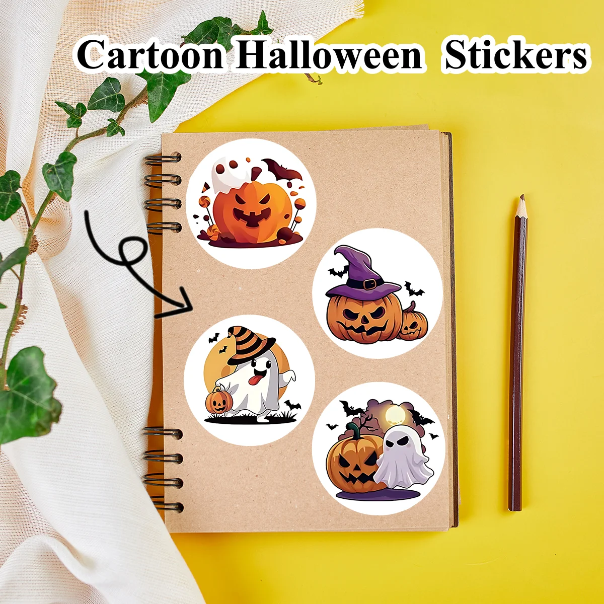 

48/96 Круглых Наклеек Хэллоуин - Тыква Летучая Мышь Привидение, Водостойкие Украшение Праздника (Оптом)