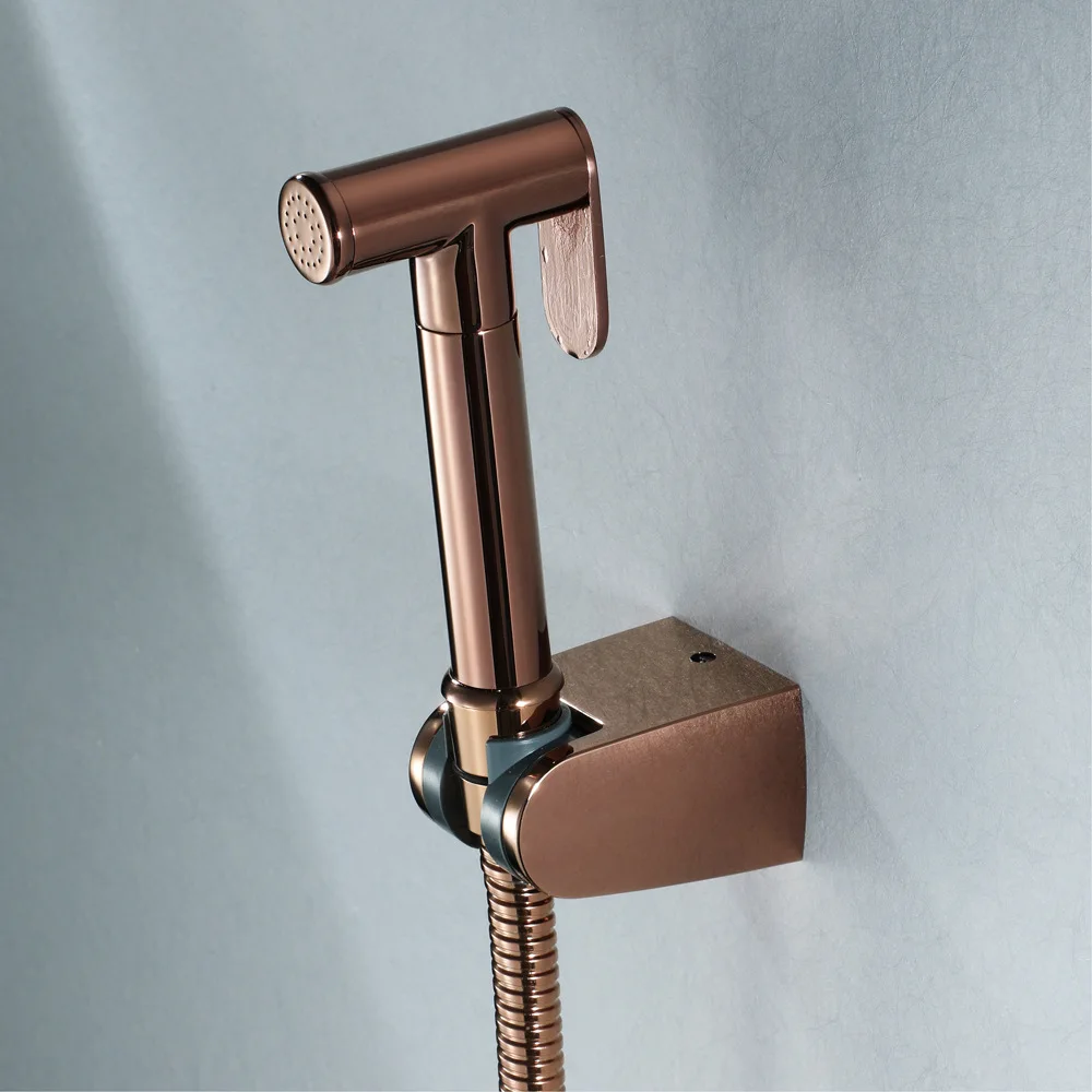 Rose Gold Round Bidet Sprayer Set, Single Cold Angle Valve, Toilet Bidet Spray Gun, Bathroom Toilet Companion Accessory