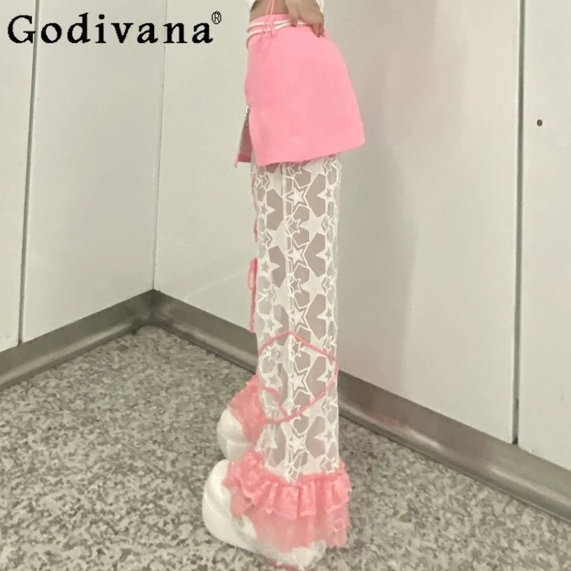

Personalized Y2k Chic Loose Subculture Summer Lace Girl Pants Sweet High Waist Lace-up Fashion Versatile Age-reducing Trousers